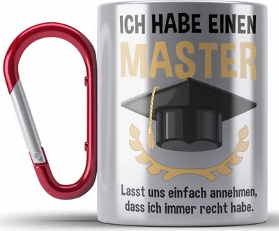 Produktbild von Trendation - Master Prüfung Edelstahl Tasse Karabiner bestanden Geschenk Abschluss Masterarbeit Exam Prüfung Graduation (Rot)