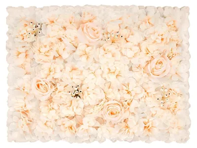Obrázek produktu pro Umělá květinová stěna – sada 6 panelů – rozměry 60 x 40 cm – hedvábí – směs hortenzií, růží a dahlíí – do interiéru, dekorace na oslavu nového bydlení – bílá/světle žlutá