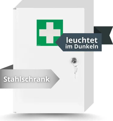 Produktbild von notlok Safety Work Medizinschrank zum Aufhängen + 3 Ablagen | 2 Schlüssel | Größe 39x24x11cm | Stahl Apothekerschrank für Erste Hilfe | Arzneischrank