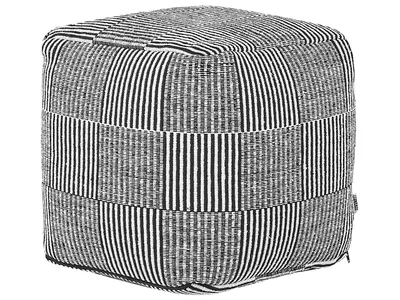 Obrázok produktu pre BELIANI Taburet čierna biela bavlna polystyrénový granulát 40 x 40 x 40 cm štvorcový tvar geometrický vzor puf podnožka moderný štýl obývačka spálňa