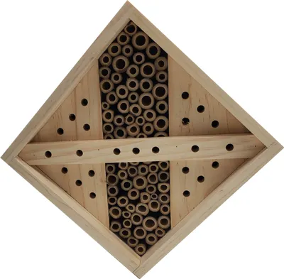 Produktbild von Dehner Natura Premium Insektenhotel Nueva, Bienenhotel nachhaltig, Insektenhaus/Nistkasten für Bienen/Schmetterlinge/Käfer, ca. 18 x 18 x 11 cm, aus FSC-en Kiefernholz, Natur