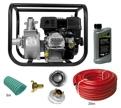 Produktbild von YERD Benzin Wasserpumpe TKB50 5,5PS 4-Takt Komplettset mit Gartenschlauch