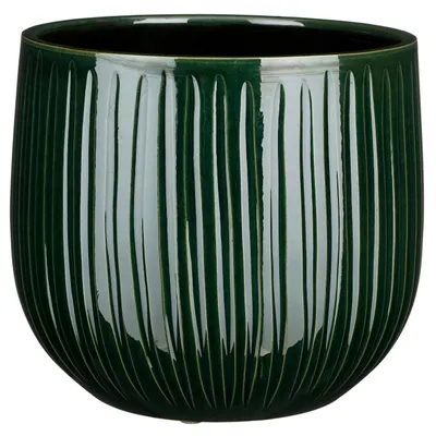 Produktbild von Mica Decorations Blumentopf - Keramik - dunkelgrun - Rillen - glanzend -27x25cm