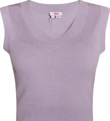 Produktbild von Damen kurze Strickweste lila Gr. L mit V-Ausschnitt und Rippbündchen