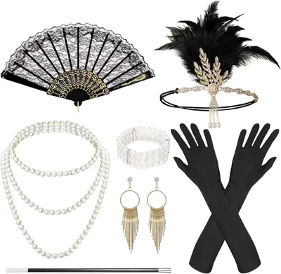 Produktbild von 20er Jahre Accessoires 9-teilig, Damenkostüm, mit Kopfbedeckung, für 20er Jahre Party