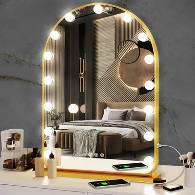 Vanity-Spiegel mit 15 LED-Lichtern, dimmbar, 3 Farben, Bogenform