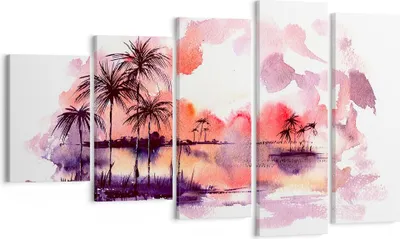 Produktbild von Bild auf Leinwand - Leinwandbild - Tropen Palmen Illustration Pflanze - 100x60cm - Wand Bild - Wanddeko - Leinwanddruck - Bilder - Kunstdruck - Leinwand bilder - Wandkunst - EG100x60-2995