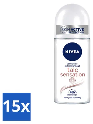 Productafbeelding van 15 x Nivea Deo Roll-On Talc Sensation Antitranspirant 50 ml - Voordeelverpakking - 15 stuks