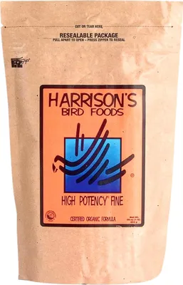 Immagine prodotto di Harrison's High Potency Fine - 100% cibo biologico per pappagalli - Pellet a grana media per uccelli con un aumentato fabbisogno di proteine e grassi (periodo di muta o di crescita) 450g