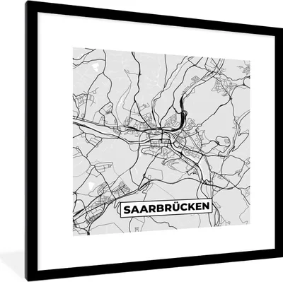 Produktbild von MuchoWow® Gerahmtes Poster Karte - Saarrücken - Deutschland - Stadtplan 40x40 cm - Poster mit Schwarzem Bilderrahmen Wandposter Rahmen Foto Bilder - Poster - Plakat im Rahmen