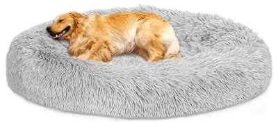 Immagine prodotto di Cuccia per cani a forma di ciambella, grigia chiaro, lavabile, in peluche, rotonda, diametro 110 cm