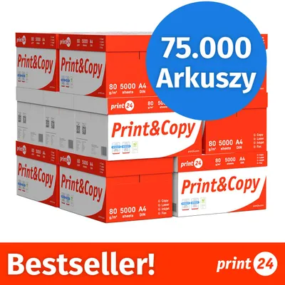 Zdjęcie produktu dla NOWOŚĆ: print24 Papier do drukarek i kopiarek, 75000 arkuszy, 150 x 500, A4, Premium, ekstra biały, CIE 160, Zwycięzca testów, Certyfikat PEFC