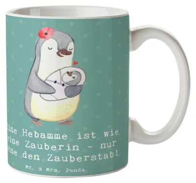 Produktbild von Mr. & Mrs. Panda Teetasse Hebamme Magie - Meeresbrise - Geschenk, Hebammenarbeit, Tasse, handgefertigte Geschenke, Schwangerschaft, mit Spruch, Beruf, Pott, haferl