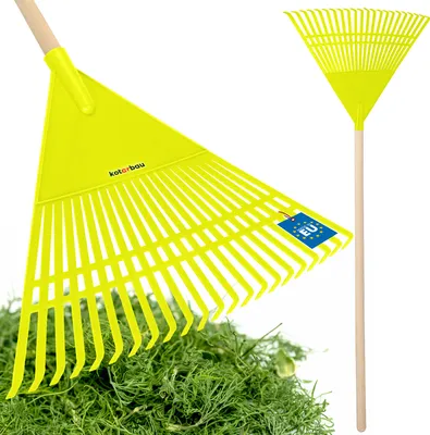 Produktbild von KOTARBAU® Laubrechen Kunststoff mit Stiel Celadongrün 400 x 550 mm Fächerbesen Laubbesen Kunststoff Laubharke groß Laub Rechen Gartenwerkzeug Rasenrechen breit Garten Rechen Kunststoffrechen
