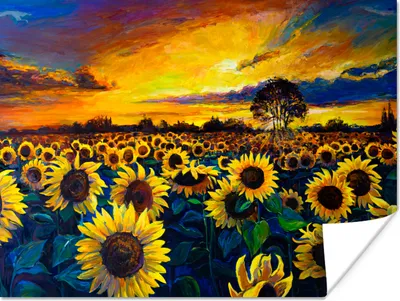Produktbild von MuchoWow® Poster Gemälde - Ölfarbe - Blumen - Sonnenblume 80x60 cm - Kunst für zu Hause