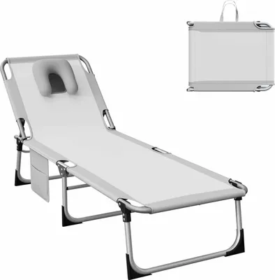 Produktbild von TRMLBE Sonnenliege Klappbar 190x63x30cm Gartenliege mit Kopfkissen, Verstellbare Rückenlehne Liegestuhl für Balkon Strand Garten Camping Terrasse, Glau
