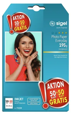 Produktbild von SIGEL T1154 HOT DEAL InkJet Everyday Fotopapier, hochglänzend, 195 g/m², 10x15 cm, 105 Blatt
