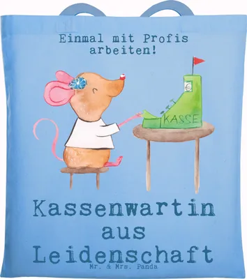Produktbild von Mr. & Mrs. Panda stofftasche baumwolle Kassenwartin Leidenschaft - Sky Blue - Geschenk, Laptoptasche, Verein, Spruch, Tote Bag, Witzig, Shopping Tasche, Lustig, Beutel