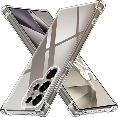 Two transparent phone cases are shown diagonally crossed against a white background.