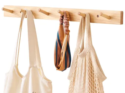 Houten kapstok wandmontage, 6 Haken, 60 cm, natur