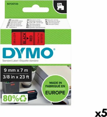Produktbild von DYMO Original D1-Etikettenband | schwarz auf rot | 9 mm x 7 m | selbstklebendes Schriftband | für LabelManager-Beschriftungsgerät, Schwarz auf rot, Polyester, Belgien, -18 - 90 °C, DYMO, LabelManager, LabelWriter 450 DUO