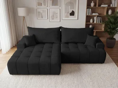 Produktbild von GrainGold Ecksofa L-Form Links Tulio - Ecksofa mit Schlaffunktion und Bettkasten - Moderne Ecksofa, Wohnzimmer Ecksofa - Eckcouch Schwarz (Komodo 23)