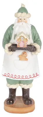 Imagen del producto de Figura decorativa navideña de Clayre & Eef, Papá Noel, 11x11x30 cm, color verde, de plástico