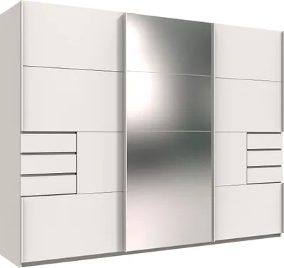 Produktbild von Schwebetürenschrank >Saigon< 6 Schübe, Spiegel / Weiß - 270x208x64cm (BxHxT)