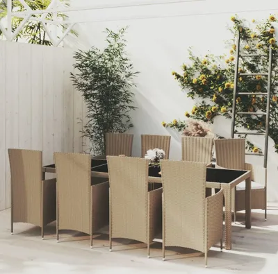 Image de The Living Store Salon de jardin 9 pièces avec coussins Poly Rattan Beige