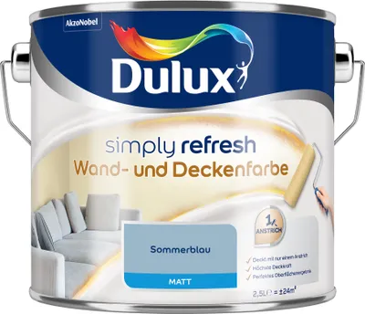 Produktbild von Dulux Simply Refresh Wand und Deckenfarbe - Sommerblau - 2,5 l - Erfrischende, langlebige Innenfarbe für ein schönes Zuhause
