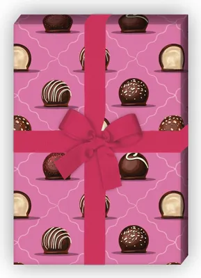 Produktbild von Delikates Geschenkpapier mit Schokoladen Pralinen auf pink - G7618, 32 x 48cm