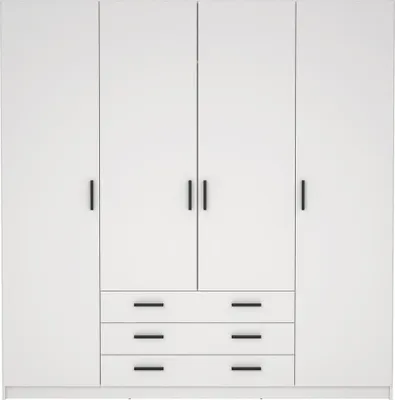 Produktbild von Spell Kleiderschrank B183 cm 4 Türen und 3 Schubladen weiß.