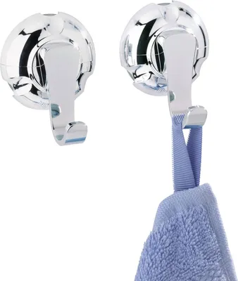 Image de Kit de crochets Super-Loc Wenko - fixation sans perçage, lot de 2, chrome, Ø 6 cm
