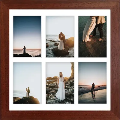 Produktbild von aFFa frames Chalet Bilderrahmen aus Holz Plexiglas Verschiedene Größen Collage Einzelbilder Wohnungsdekoration Elegant Stilvoll Moderne Bilderrahmen 40x40 cm bis zu 6 Bilder Braun