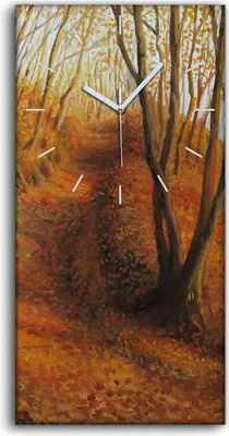 Produktbild von Küche Wohnzimmer Wand Leinwand Uhr 30x60 Gemälde Wald Bäume Herbst Blätter - weiße Hände