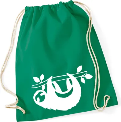 Produktbild von Huuraa Turnbeutel Faultier Silhouette 12 Liter Kelly Green Baumwolle Rucksack Geschenkidee