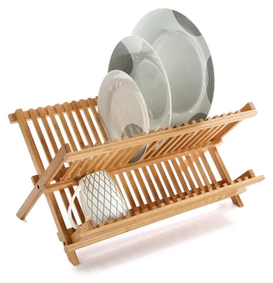 Klappbarer Bambus-Abtropfständer, 2 Ebenen, 44,3x30x23,5 cm