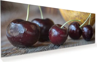 Produktbild von Glasbild 100x40cm in XXL für Wohnzimmer, Schlafzimmer Motiv Frische Kirschen