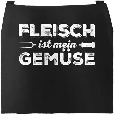 Produktbild von Grill-Schürze für Männer mit Spruch Fleisch ist mein Gemüse Baumwoll-Schürze Küchenschürze Moonworks® schwarz unisize