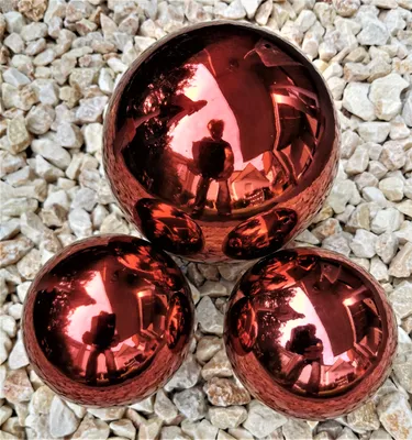Produktbild von 3er Set Dekorationskugel 15-10-10 cm aus Edelstahl rot poliert Dekokugel