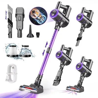Produktbild von Akku Staubsauger, 500W/32000 Pa Staubsauger kabellos mit HEPA ,45 Min, kabelloser Staubsauger,Anti-Tangle-Staubsauger, Handstaubsauger für Tierhaare