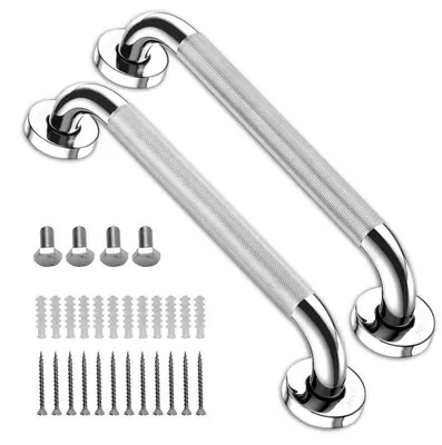 Produktbild von Wandgriff – 2er-Set (30 cm) – Rutschfester Haltegriff für Dusche und WC – Wandmontierter Griff mit extra Halt – Inklusive Montagematerial – Silbe