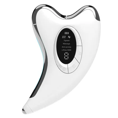 Produktbild von Gesichtsmassagegerät,  EMS Gesichts- & Halsmassagegerät mit Mikroströmung, Wärme, Vibration & 3-Farb-LED, IPX7 wasserdicht, tragbarer Gua Sha Roller