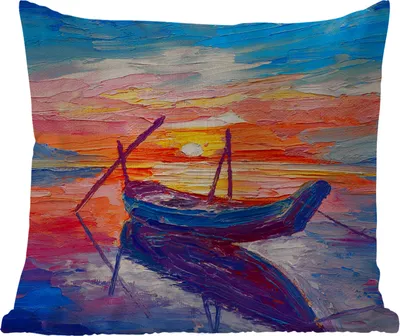 Produktbild von MuchoWow® Outdoor Kissen - Malerei - Boot - Ölfarbe - Wasser - 40x40 cm - Wetterfest - Lounge Kissen - Kopfkissen - Interieur - Polster mit Bild