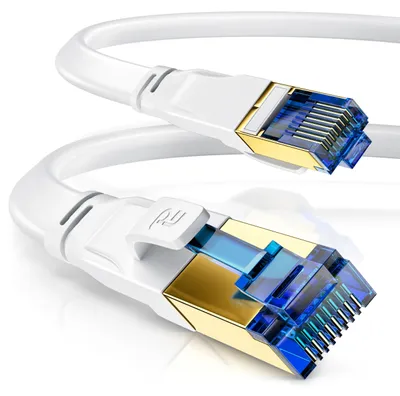Produktbild von CSL - 15m CAT 8 Netzwerkkabel Flach und Dünn - Lan Kabel für 40 Gigabit High Speed, Internetkabel, Flachbandkabel, Verlegekabel - 40 Gbps Cat.8 RJ45 Kabel für Switch Router Modem PC, 15 Meter Weiss