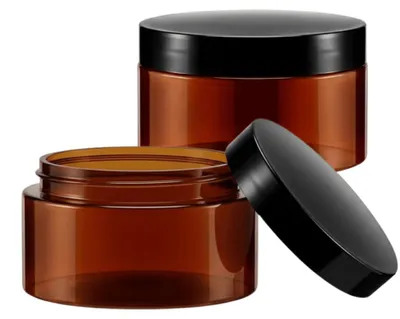 Obrázok produktu pre Kozmetické dózy 120 ml – sada 100 ks, plastové tégliky so skrutkovacím viečkom, jantárové, na krémy, masti a korenie