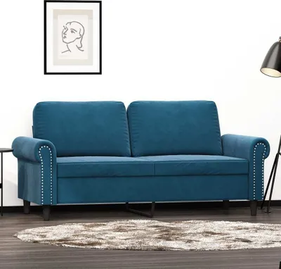 Produktbild von Design 2-Sitzer-Sofa Blau 140 cm Samt, Schlafsofas 2024 Neu