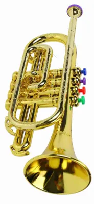 Imagen del producto de Trompeta de juguete dorada con 4 botones de colores. Música educativa e interesante para niños