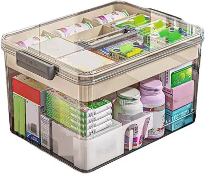 Produktbild von Famanu Medikamentenbox für Zuhause - 3-stufig, große Kapazität und tragbarer Griff für Erste Hilfe
