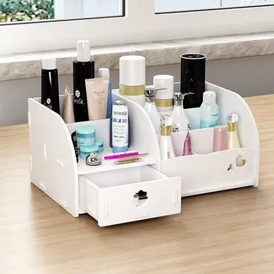 Productafbeelding van Unyqoos® Make-up organizer van PVC met meerdere lades, voor het opbergen van cosmetica en sieraden, geschikt voor slaapkamer en badkamer, verkrijgbaar in de afmetingen 28×14×20 cm of 36×16×29 cm